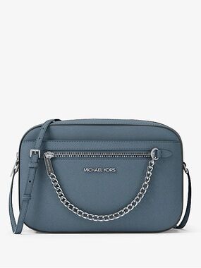 NWT Michael Kors Jet Set Large Saffiano Leather Crossbody Cornflower Blue Rare